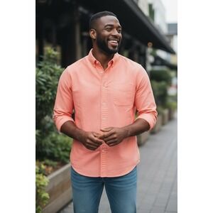 Banana Republic Organic Cotton Button Down Shirt Coral Pink Untucked StandardFit